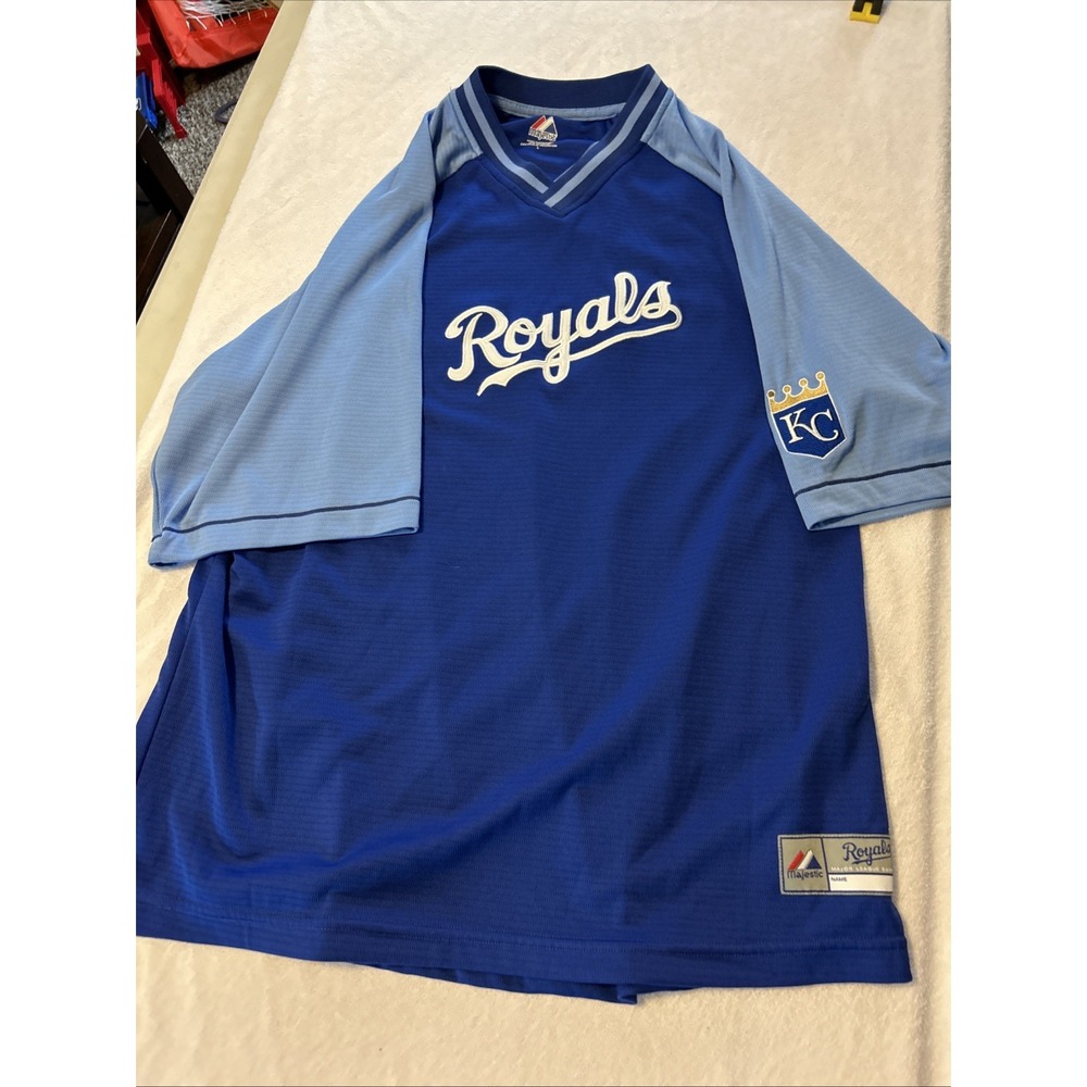 Magestic Cool base KC KANSAS CITY ROYALS Adult XL  V Neck MLB Jersey Shirt blue